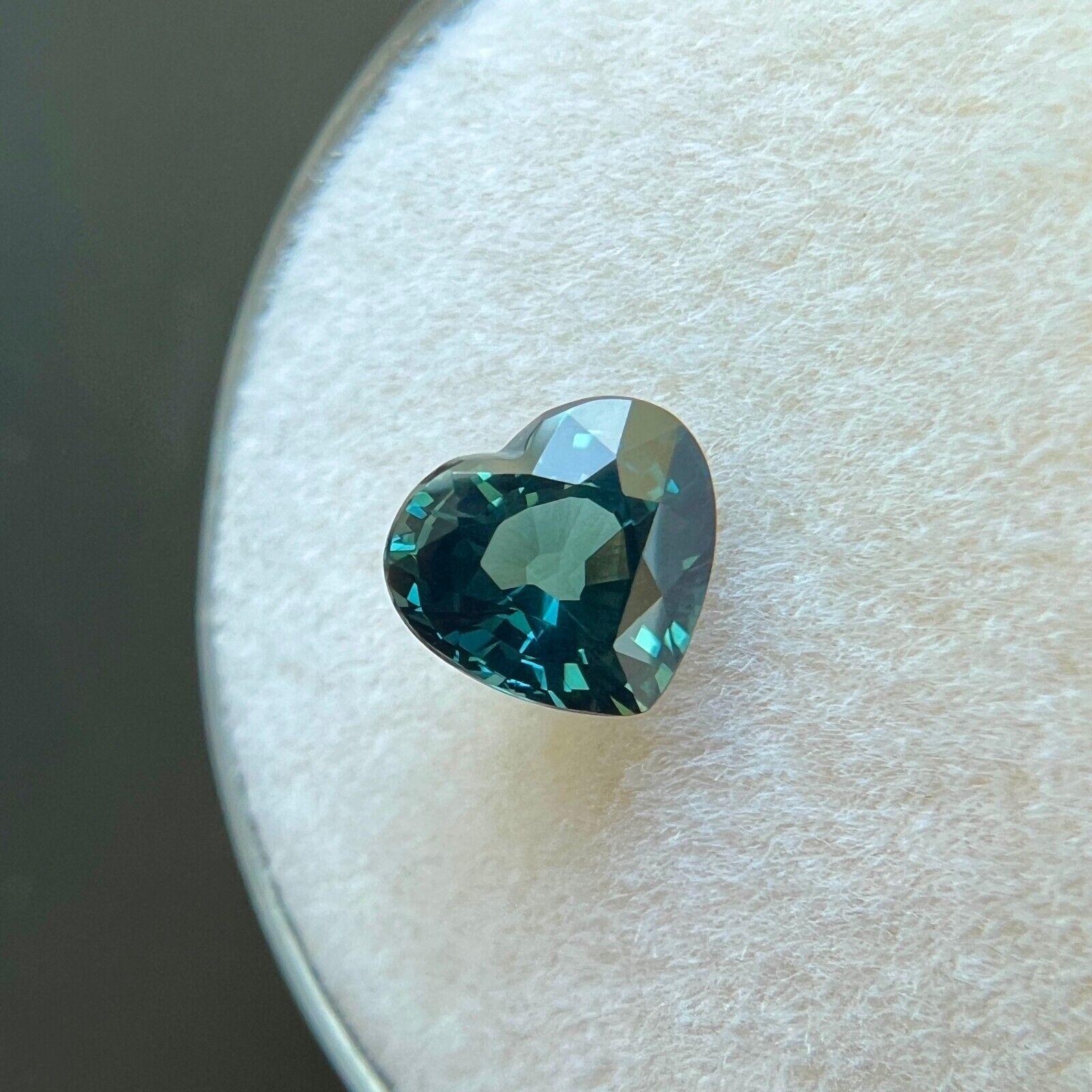 Zafiro azul verde natural certificado GRA 1,07 ct talla corazón sin tratar 6,3x5,7 mm en venta 1
