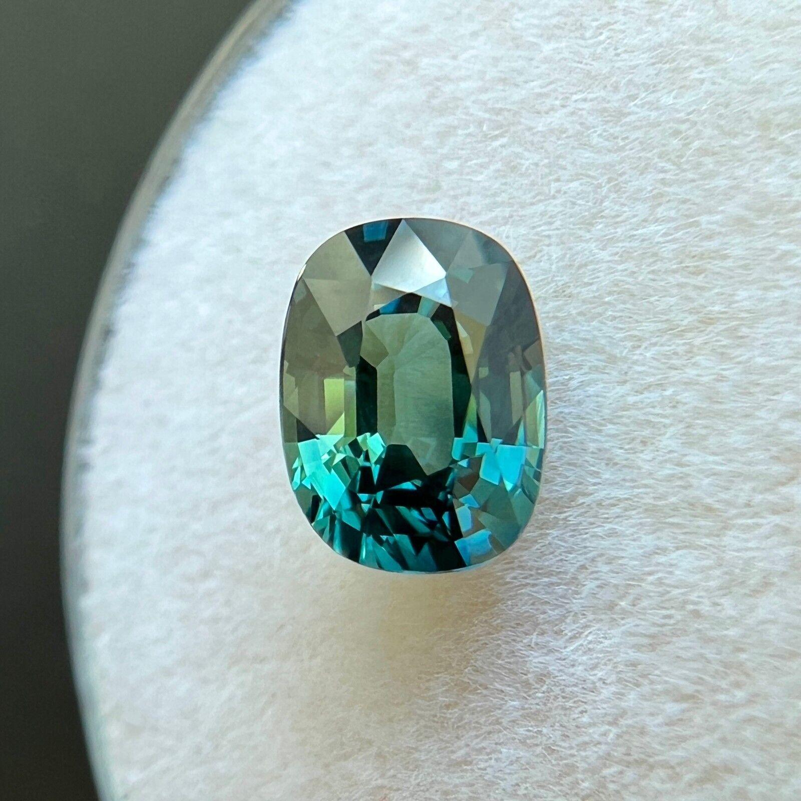 Natural GRA Certified 1.20Ct Green Blue Sapphire Rare Cushion Cut Gem IF In New Condition For Sale In Birmingham, GB