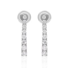 Natural Graduated Diamond Tennis Earrings 14 Karat White Gold Handmade Jewelry