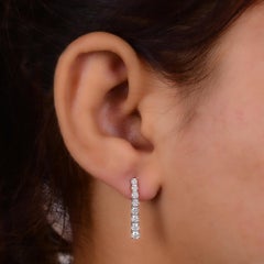 Natural Graduated Diamond Tennis Earrings 14 Karat White Gold Handmade Jewelry