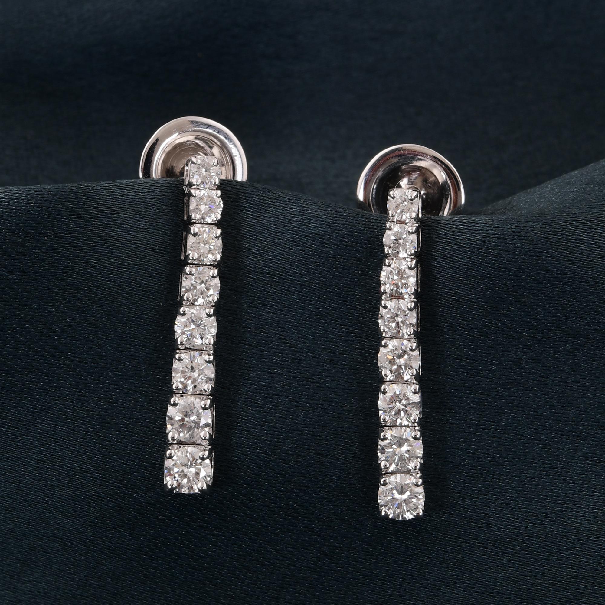 Round Cut Natural Graduated Diamond Tennis Earrings 14 Karat White Gold Handmade Jewelry For Sale