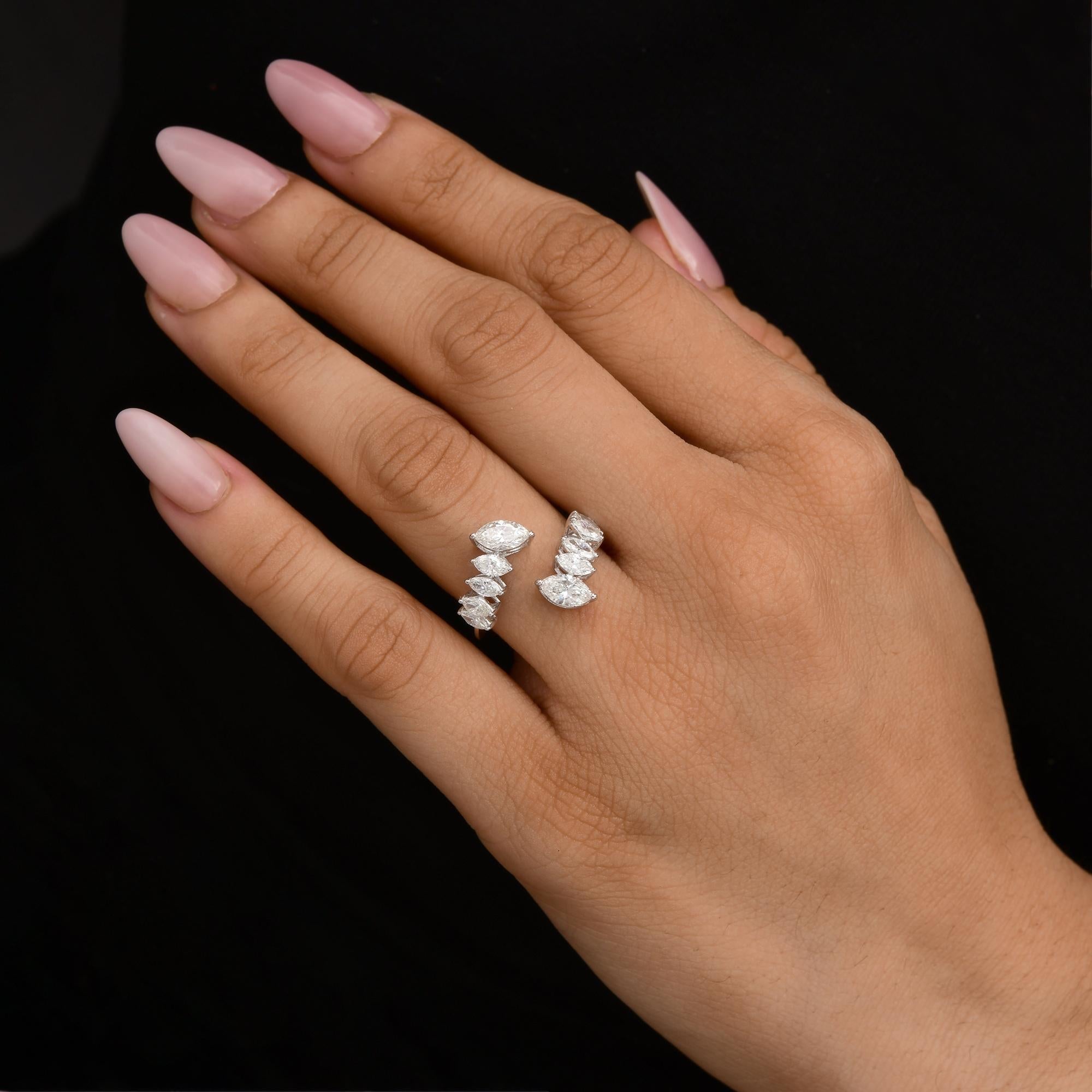 For Sale:  Spectrum Jewels Marquise Natural SI/H 1.3 Ct Diamond 18K White Gold Open Ring 2