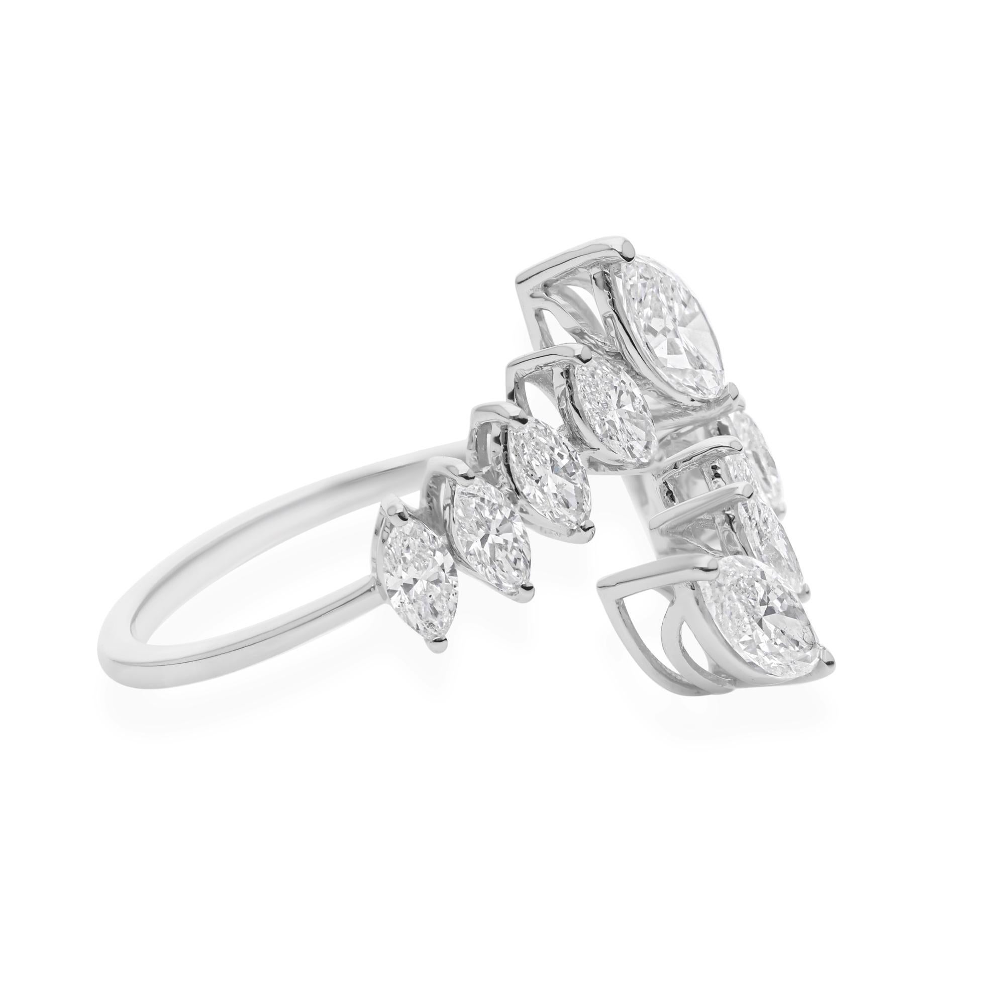 For Sale:  Spectrum Jewels Marquise Natural SI/H 1.3 Ct Diamond 18K White Gold Open Ring 5