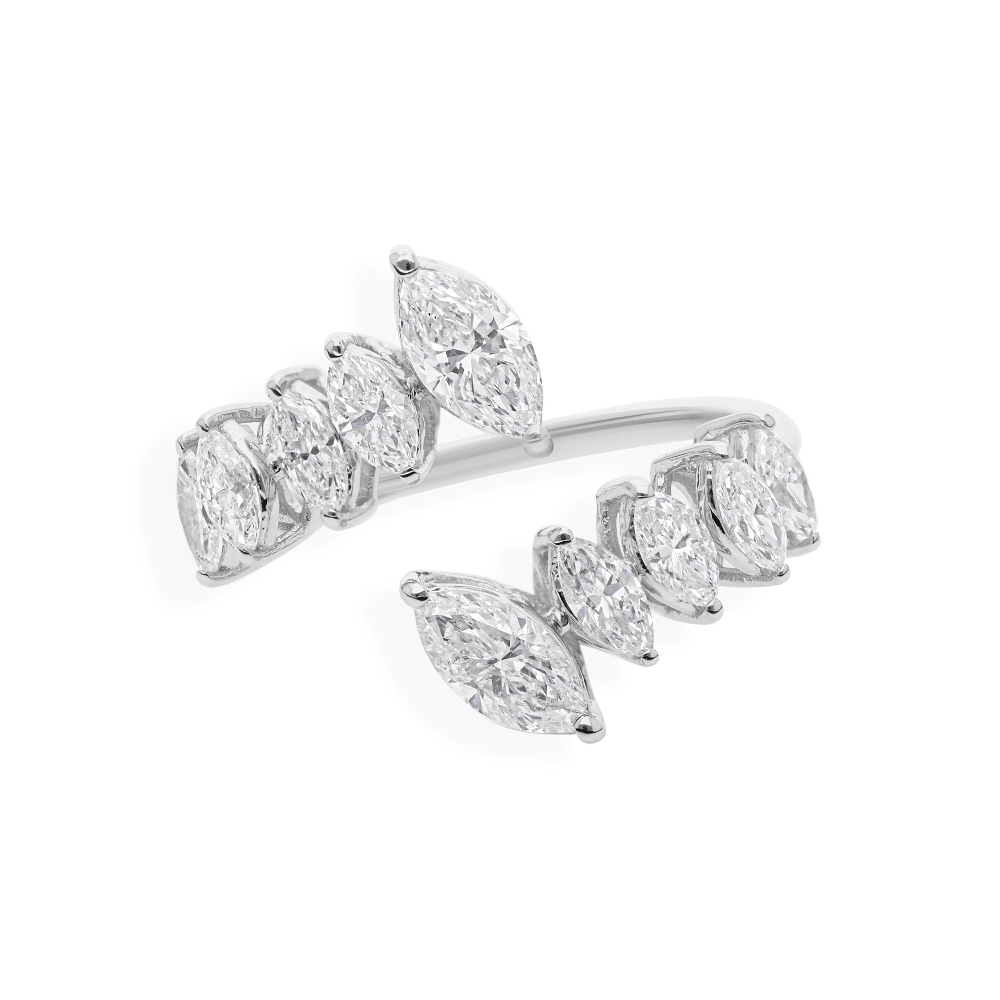 For Sale:  Spectrum Jewels Marquise Natural SI/H 1.3 Ct Diamond 18K White Gold Open Ring 6