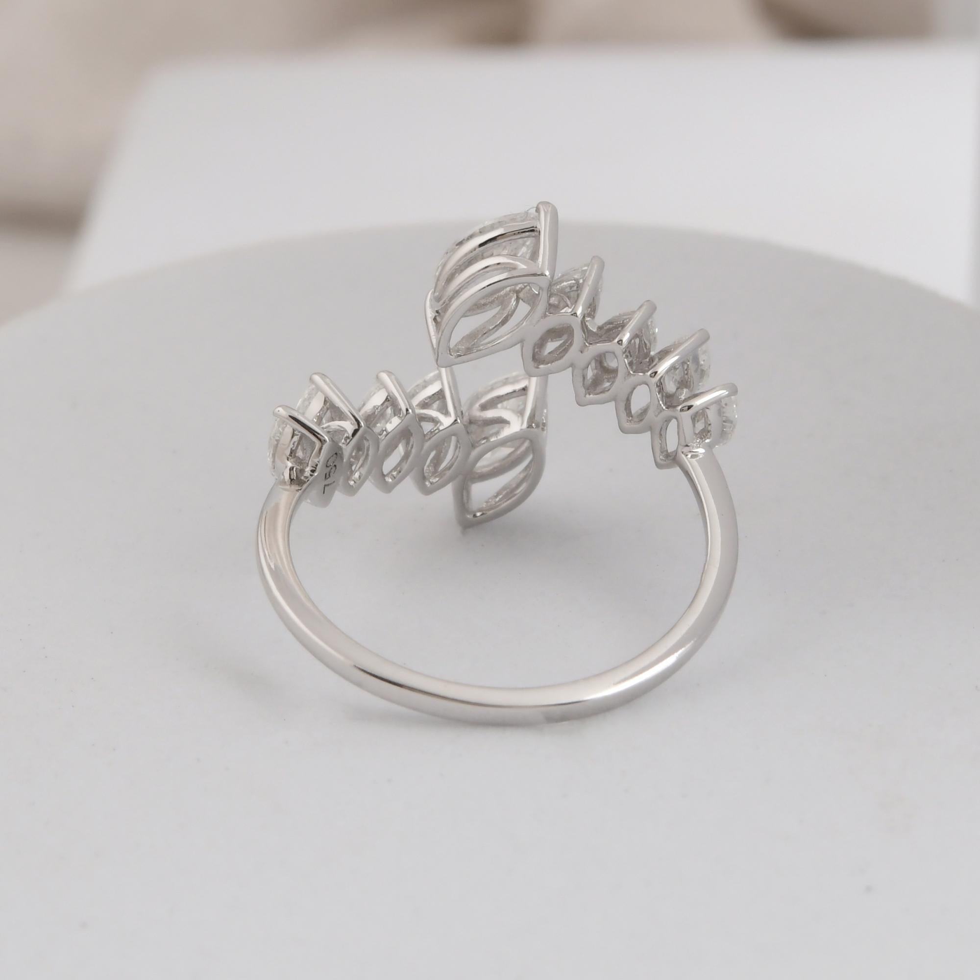 For Sale:  Spectrum Jewels Marquise Natural SI/H 1.3 Ct Diamond 18K White Gold Open Ring 7