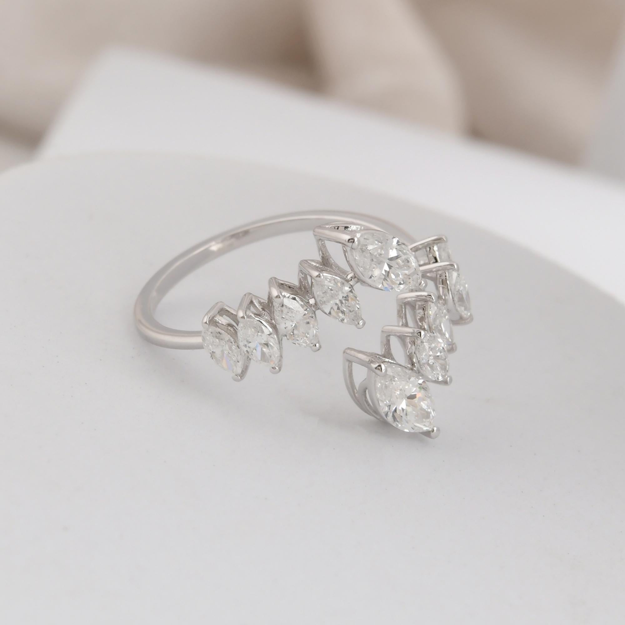 For Sale:  Spectrum Jewels Marquise Natural SI/H 1.3 Ct Diamond 18K White Gold Open Ring 8