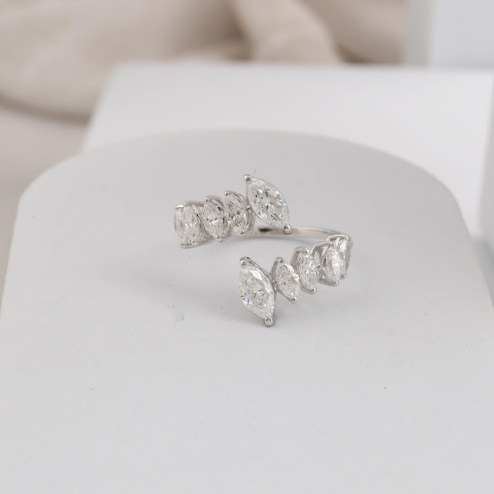 For Sale:  Spectrum Jewels Marquise Natural SI/H 1.3 Ct Diamond 18K White Gold Open Ring 9