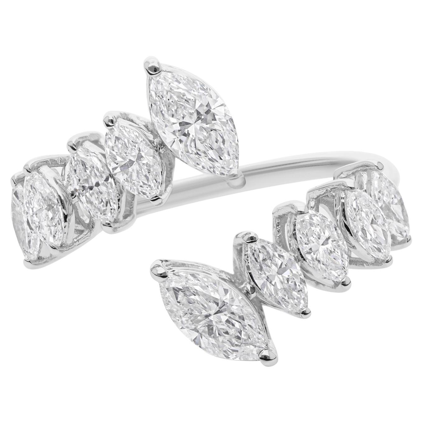 Marquesa de diamantes natural graduada Oro blanco macizo Anillo puño abierto Regalo de boda