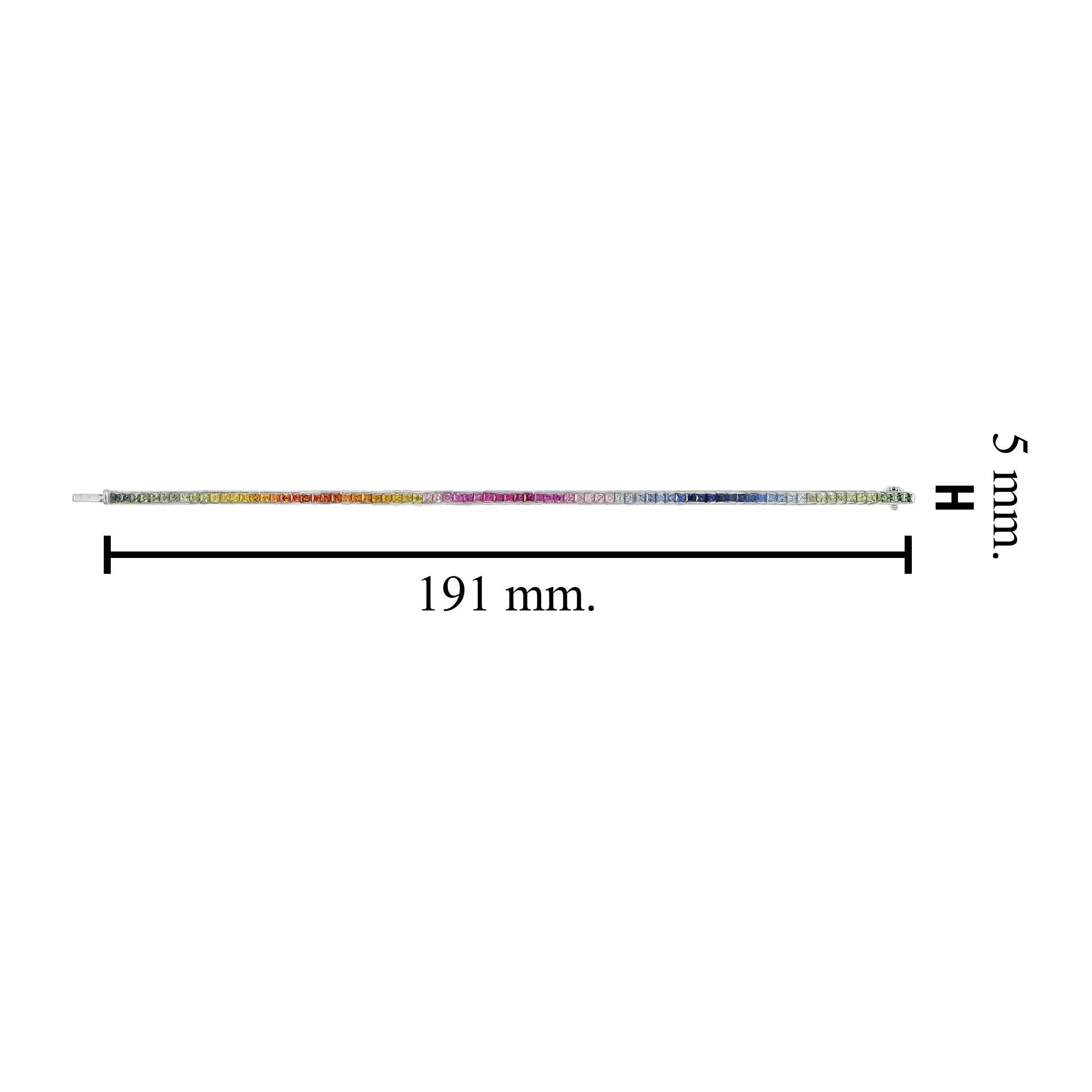 Natural Graduated Multi Color Rainbow Sapphire Tennis White Gold Line Bracelet in vendita 4