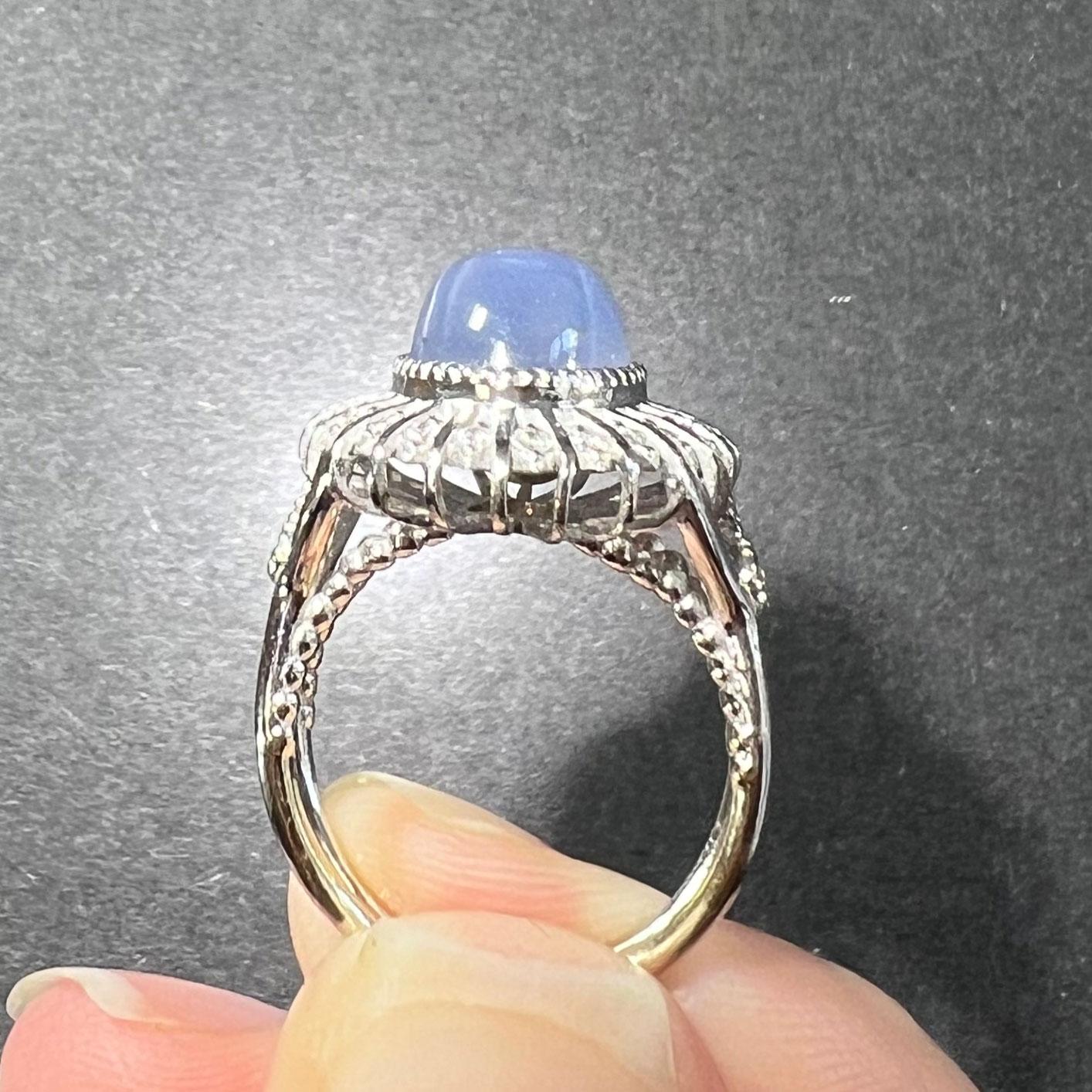 Natural Gray-Blue Star Sapphire Gemstone 10.06 cts in 14KWG Ring with Diamonds For Sale 2