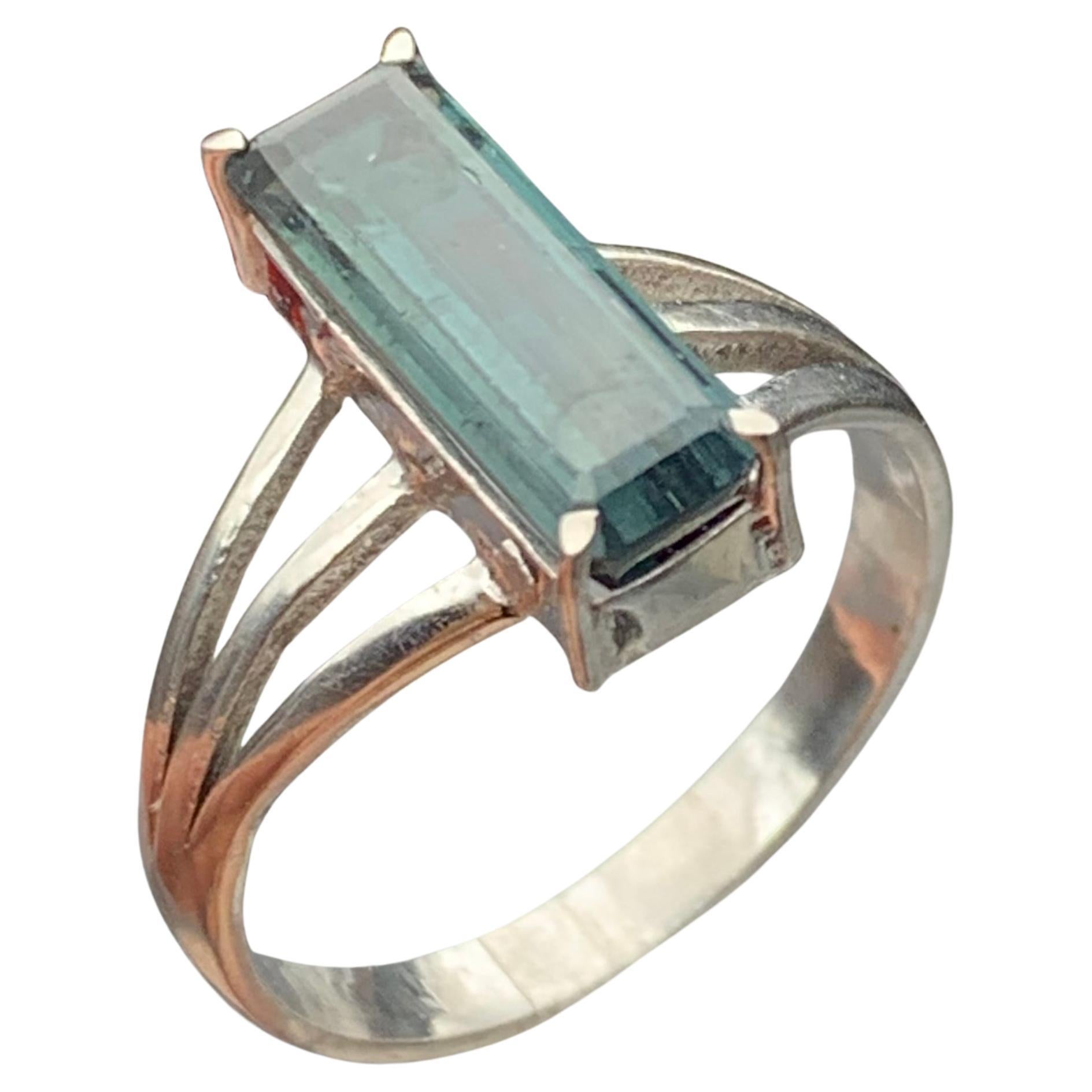 Natural Gray Blue Tourmaline Cocktail Ring in 925 Sterling Silver Handmade Jewel For Sale