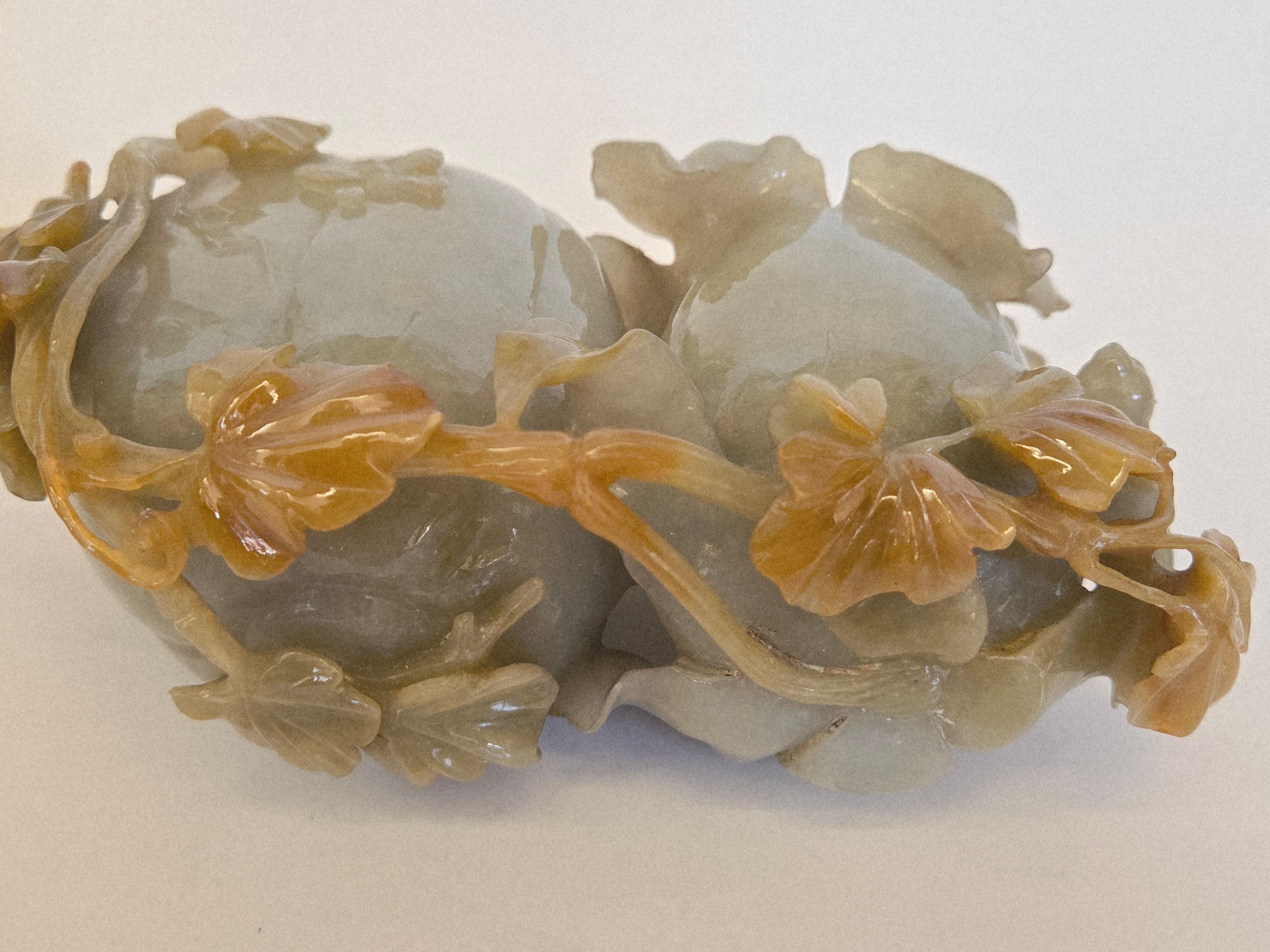 Natural Gray Green and Brown Jadeite Jade Carved Pumpkin Floral Vase For Sale 10
