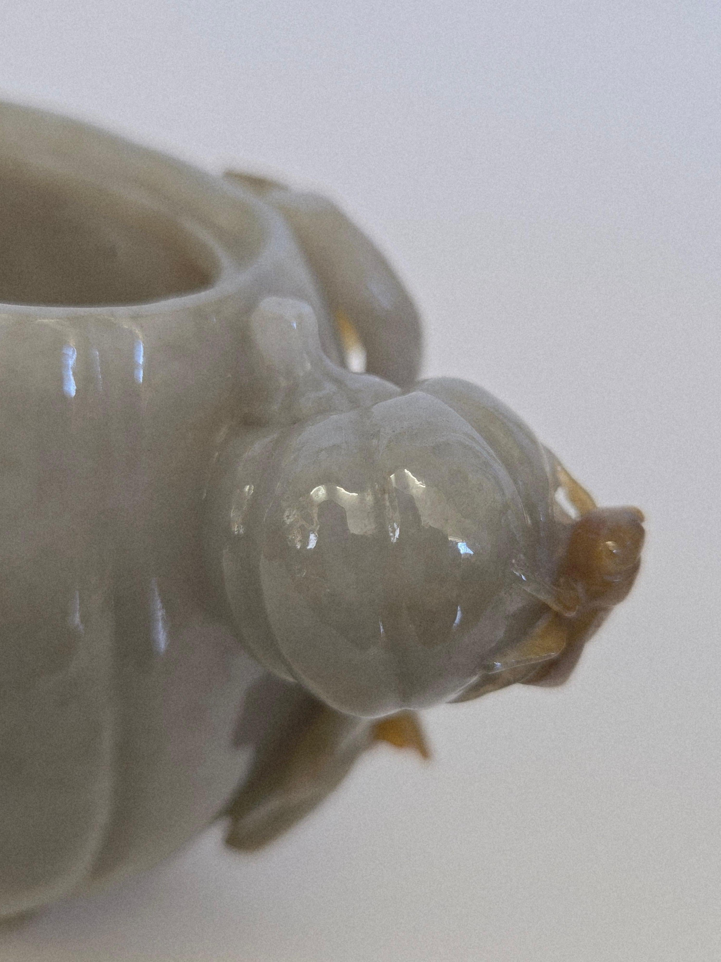 Natural Gray Green and Brown Jadeite Jade Carved Pumpkin Floral Vase For Sale 13