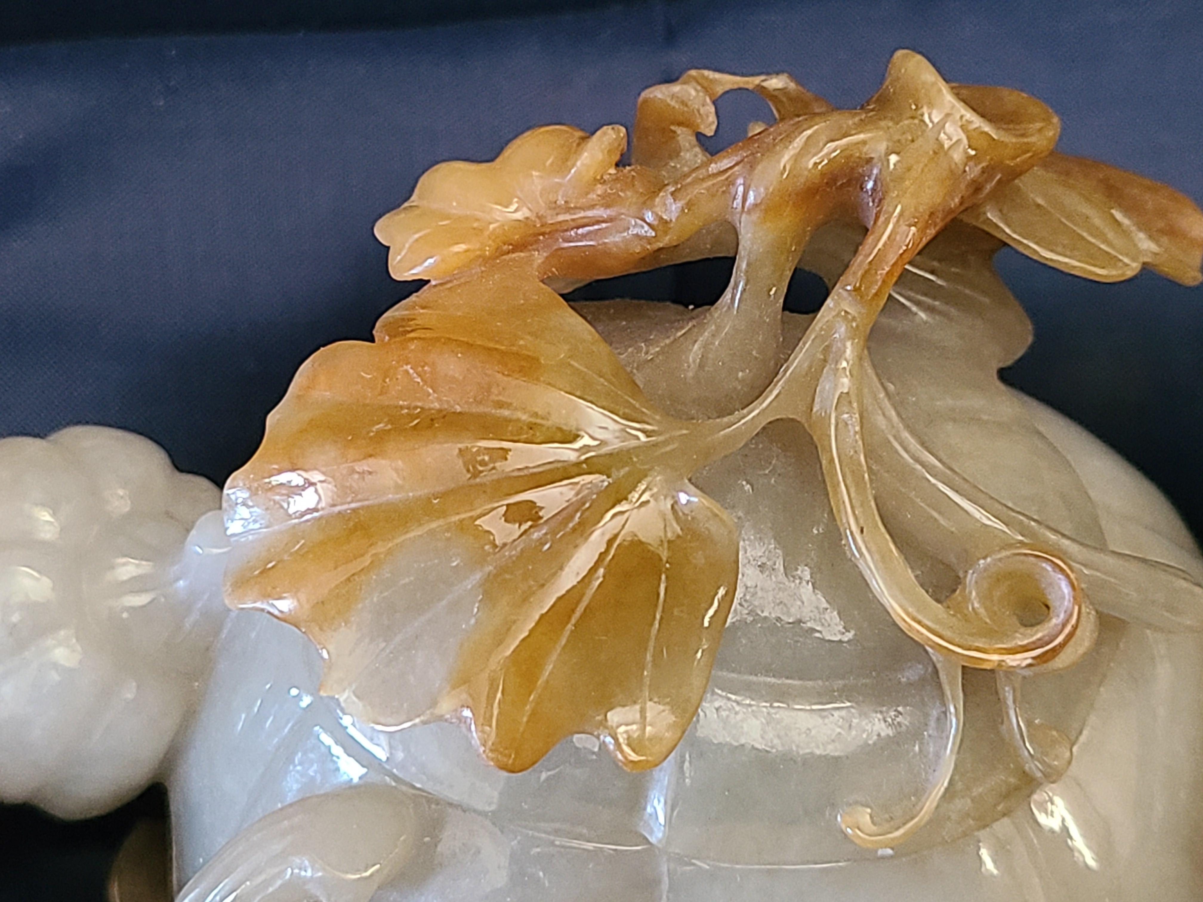 Natural Gray Green and Brown Jadeite Jade Carved Pumpkin Floral Vase For Sale 1