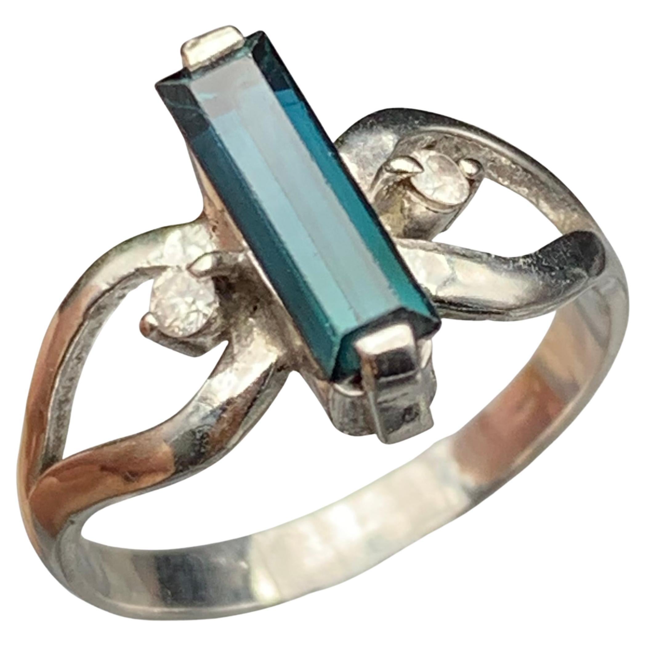 Natural Grayish Blue Tourmaline Cocktail Ring in 925 Sterling Silver Handmade For Sale