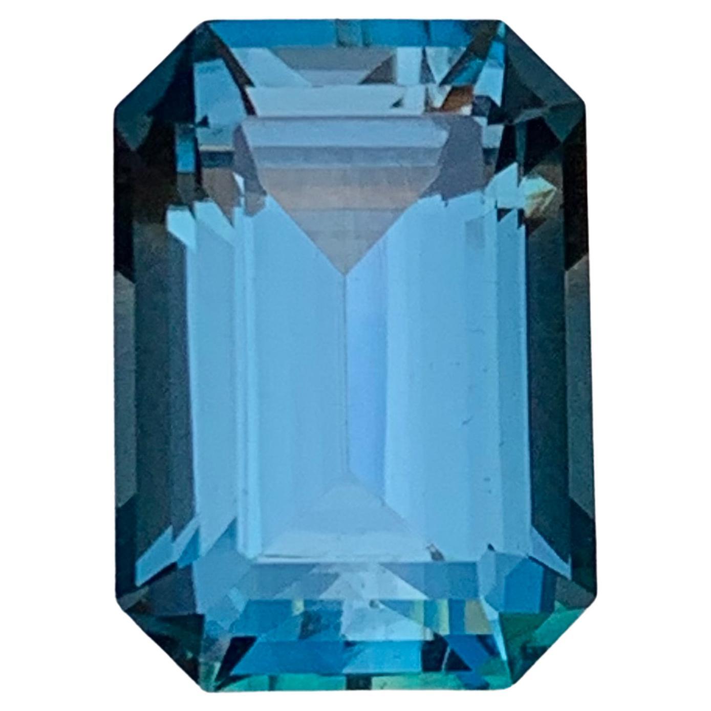 Natural Grayish Hue Blue London Blue Topaz 7.43 Carat Emerald Cut Loose Gemstone For Sale