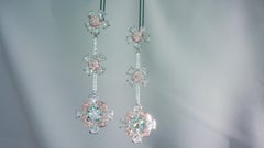 Natural Green and Pink Diamond Dangle Earrings in White Gold