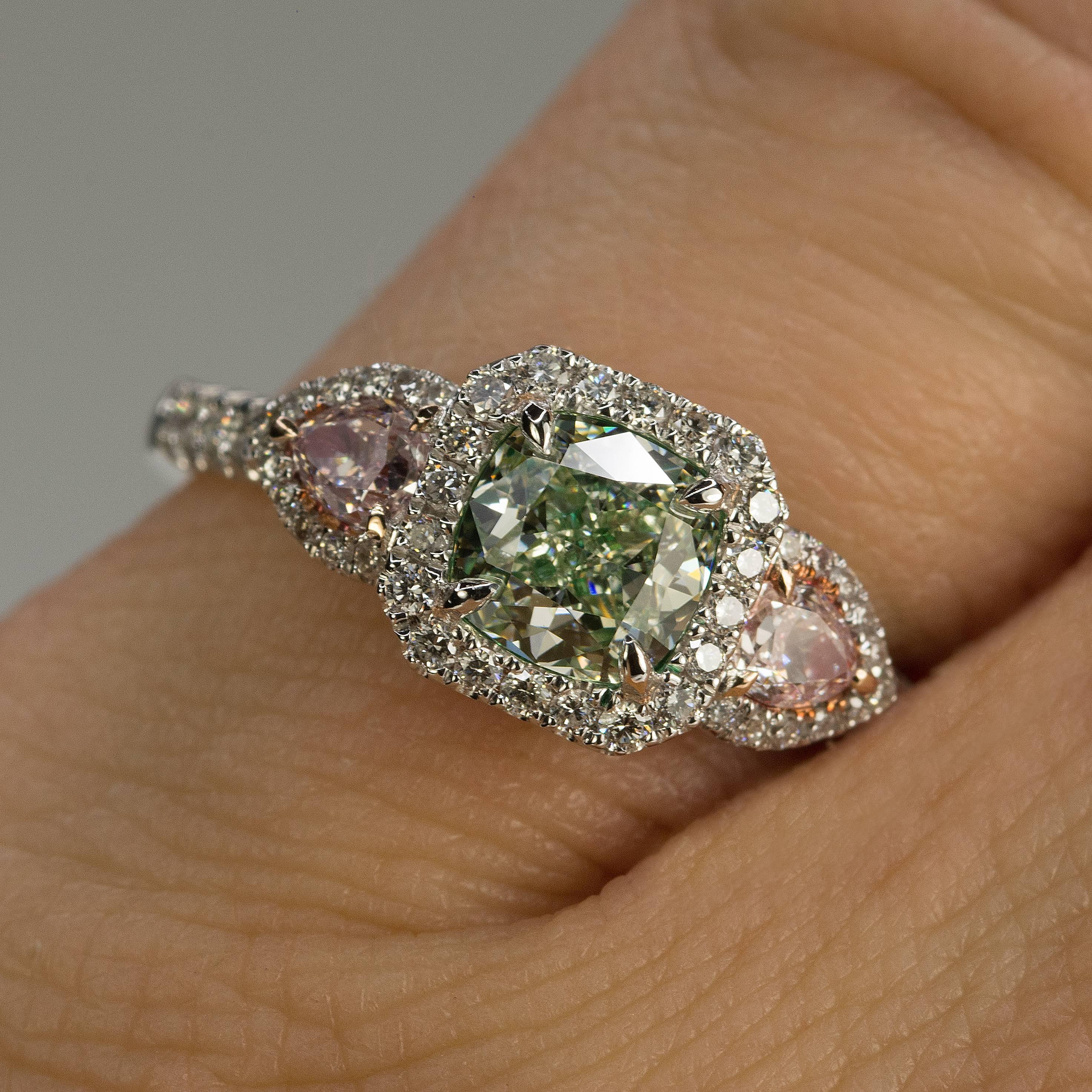  Natural Green and Pink Diamond Ring 1