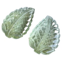 Natural Green Aquamarine Beryl Carved Leaf Pair Loose Gemstone for Earrings