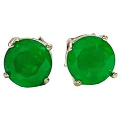 Natural Green Aventurine Round Cut Sterling Silver Post Earrings