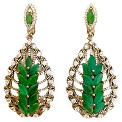Natural Green Aventurine & White CZ Teardrop Post Sterling Earrings