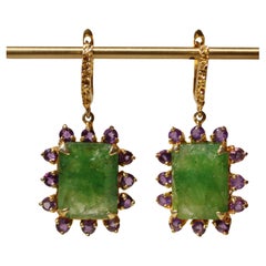 Natural Green Beryl & Amethyst Earrings