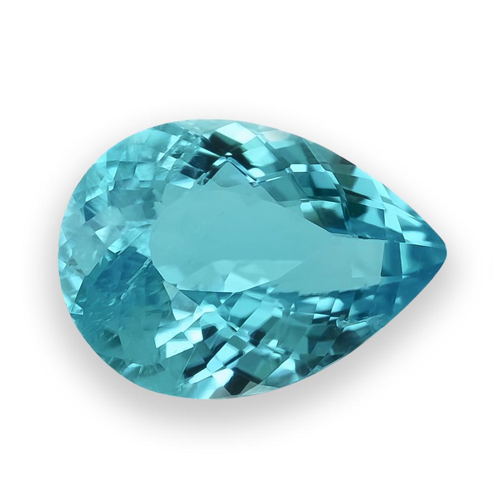 Scopri l'affascinante splendore di questa tormalina brasiliana Paraiba naturale, del peso di 0,65 carati. Con il suo incantevole colore verde-blu e la classica forma a pera, questa gemma irradia una rara eleganza. Il taglio a brillante modificato è