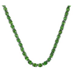 Natural Green Chrome Diopside Tennis Necklace 19 Carats Sterling Silver