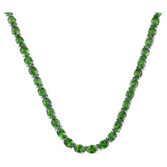 Natural Green Chrome Diopside Tennis Necklace 19 Carats Sterling Silver