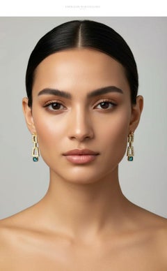 Natural Green Colombian Emerald Diamond Drop Earrings 18 Karat Yellow Gold