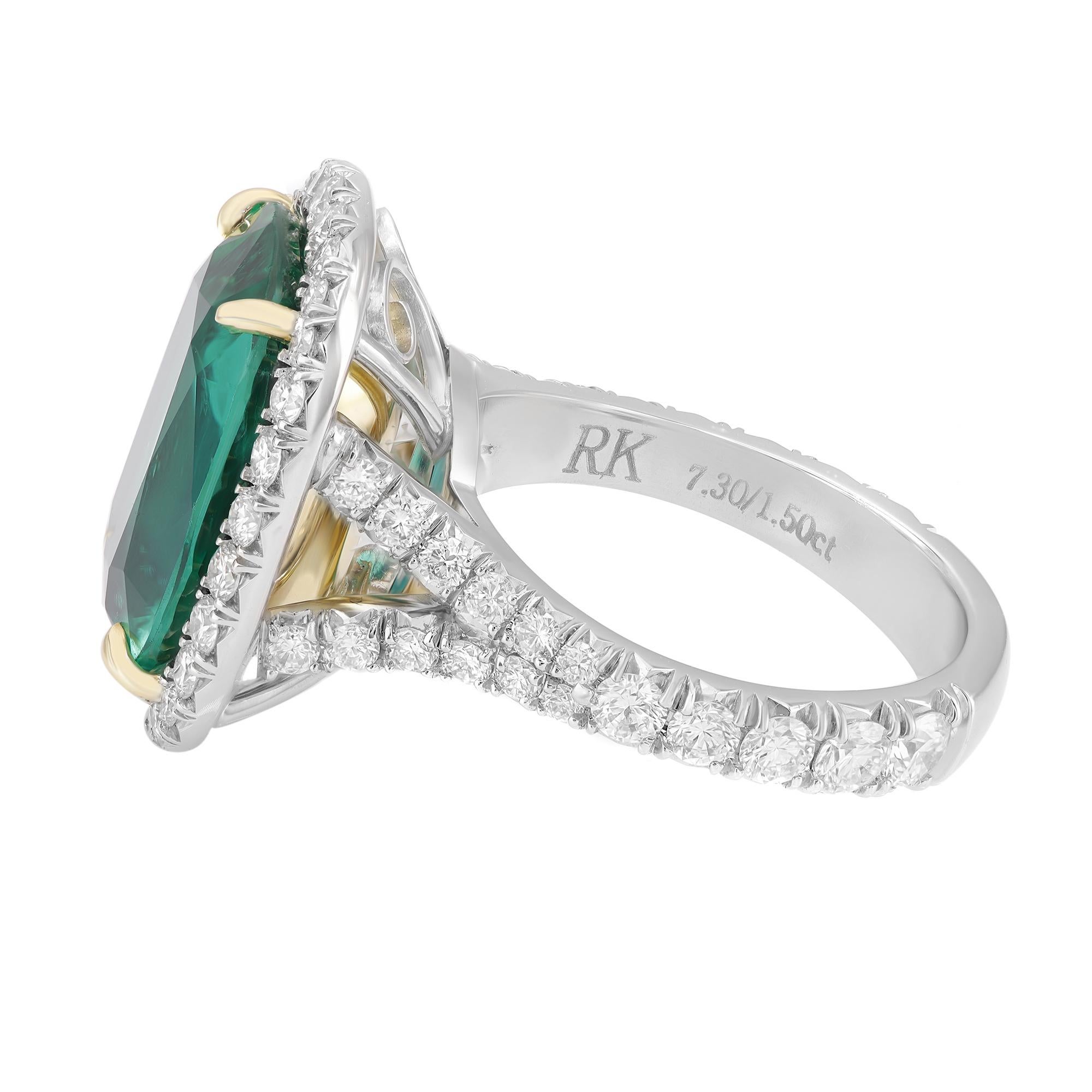 Emerald Cut Natural Green Cushion Zambian Emerald and Diamond Halo Ring Platinum 7.30cts