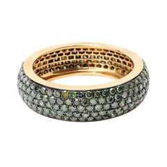 Natural Green Diamond Full Pavé Eternity Band Ring 14k Yellow Gold