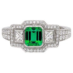 Natural Green Emerald 0.77cttw Diamond Engagement Ring Platinum