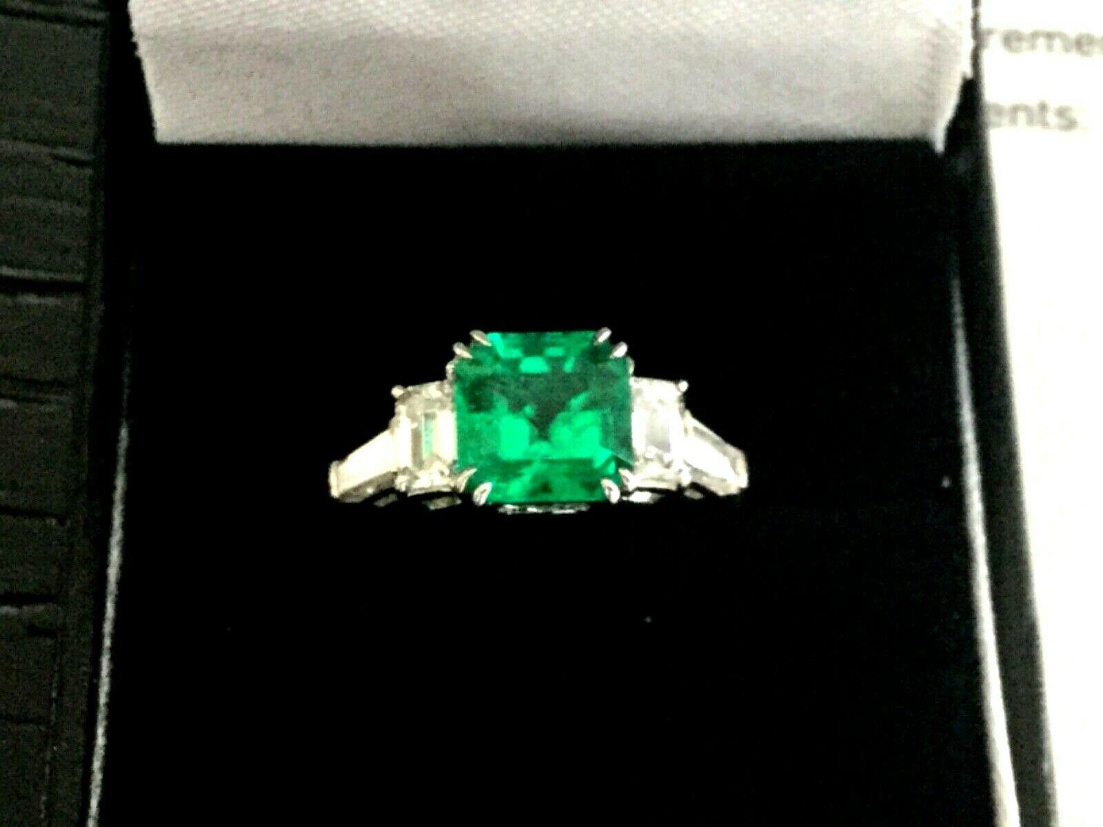 Emerald Cut Natural Green Emerald 2.15 Ct GIA Certified with 18 Karat Gold and Diamond Ring