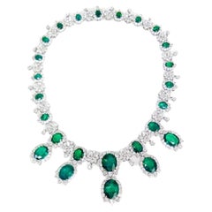 Natural Green Emerald and Diamond Necklace