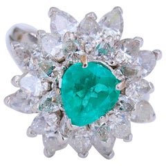 Natural Green Emerald and Diamond Platinum Ballerina Ring 3.50 Carat