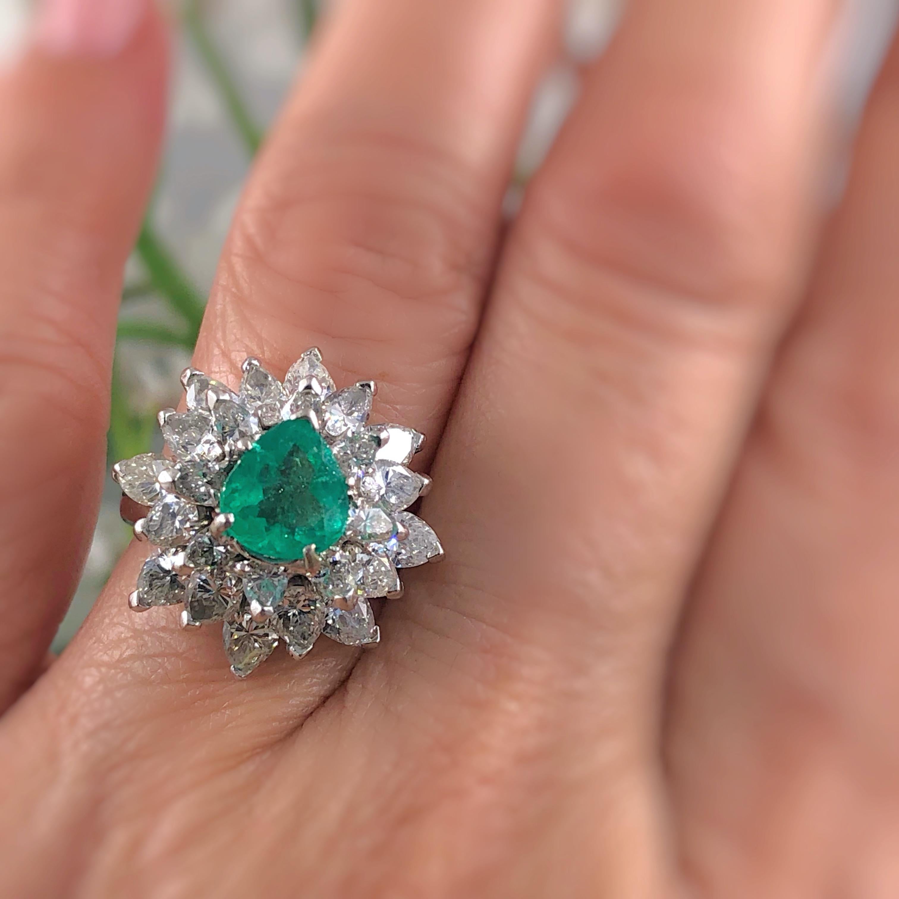 Natural Green Emerald and Diamond Platinum Ballerina Ring 3.50 Carat For Sale 5