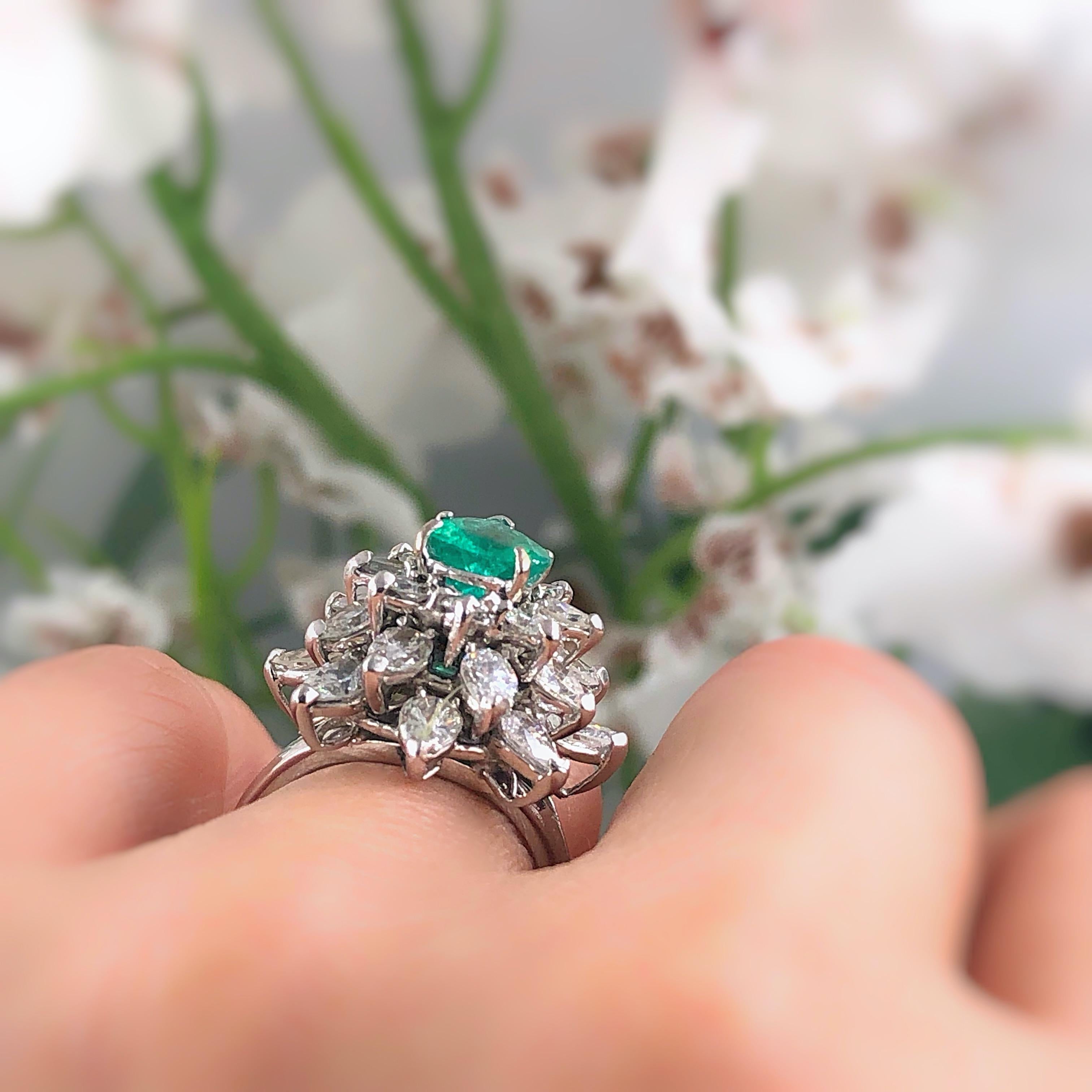 Natural Green Emerald and Diamond Platinum Ballerina Ring 3.50 Carat For Sale 4