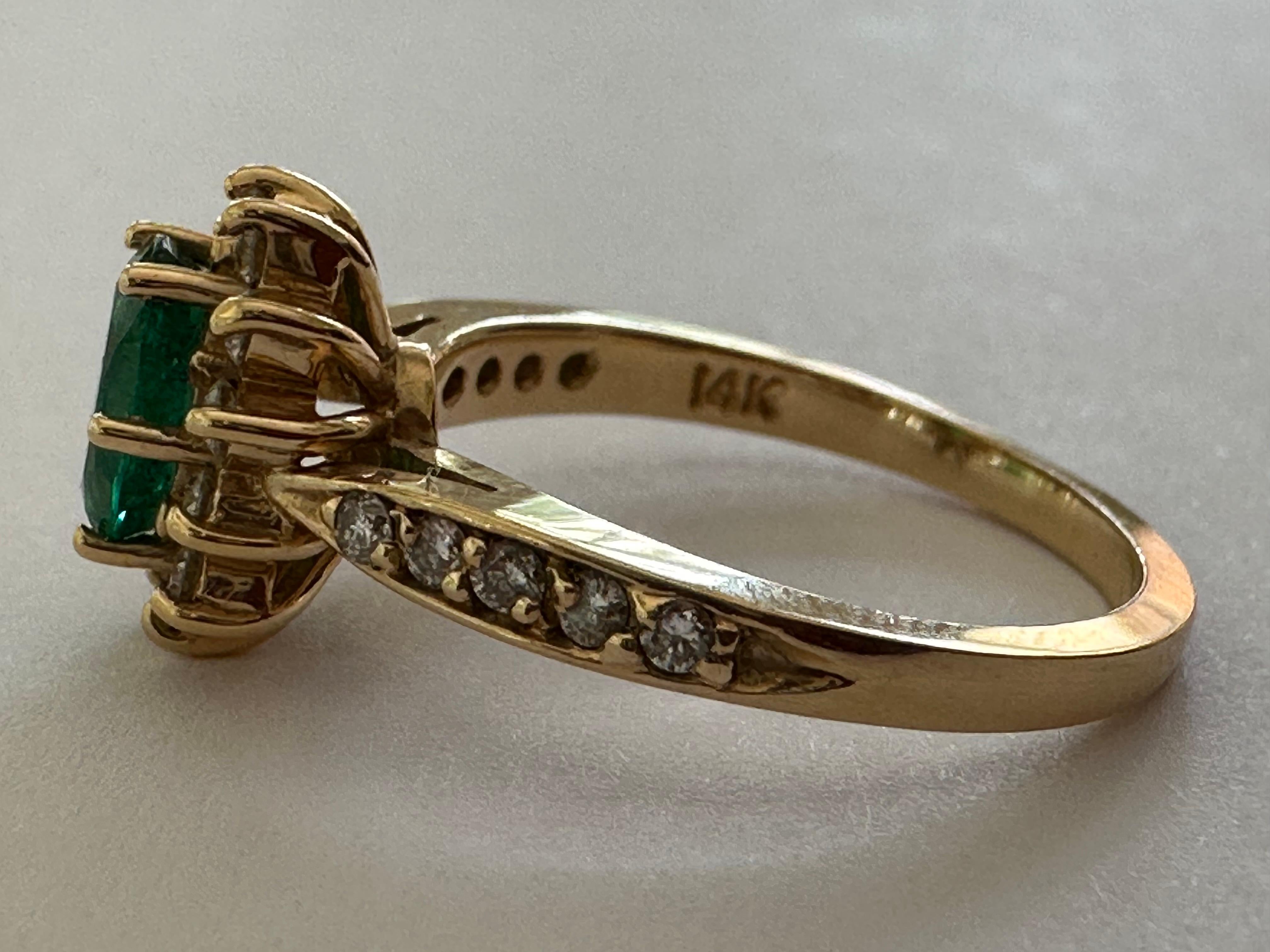 Retro Natural Green Emerald and Diamond Ring For Sale