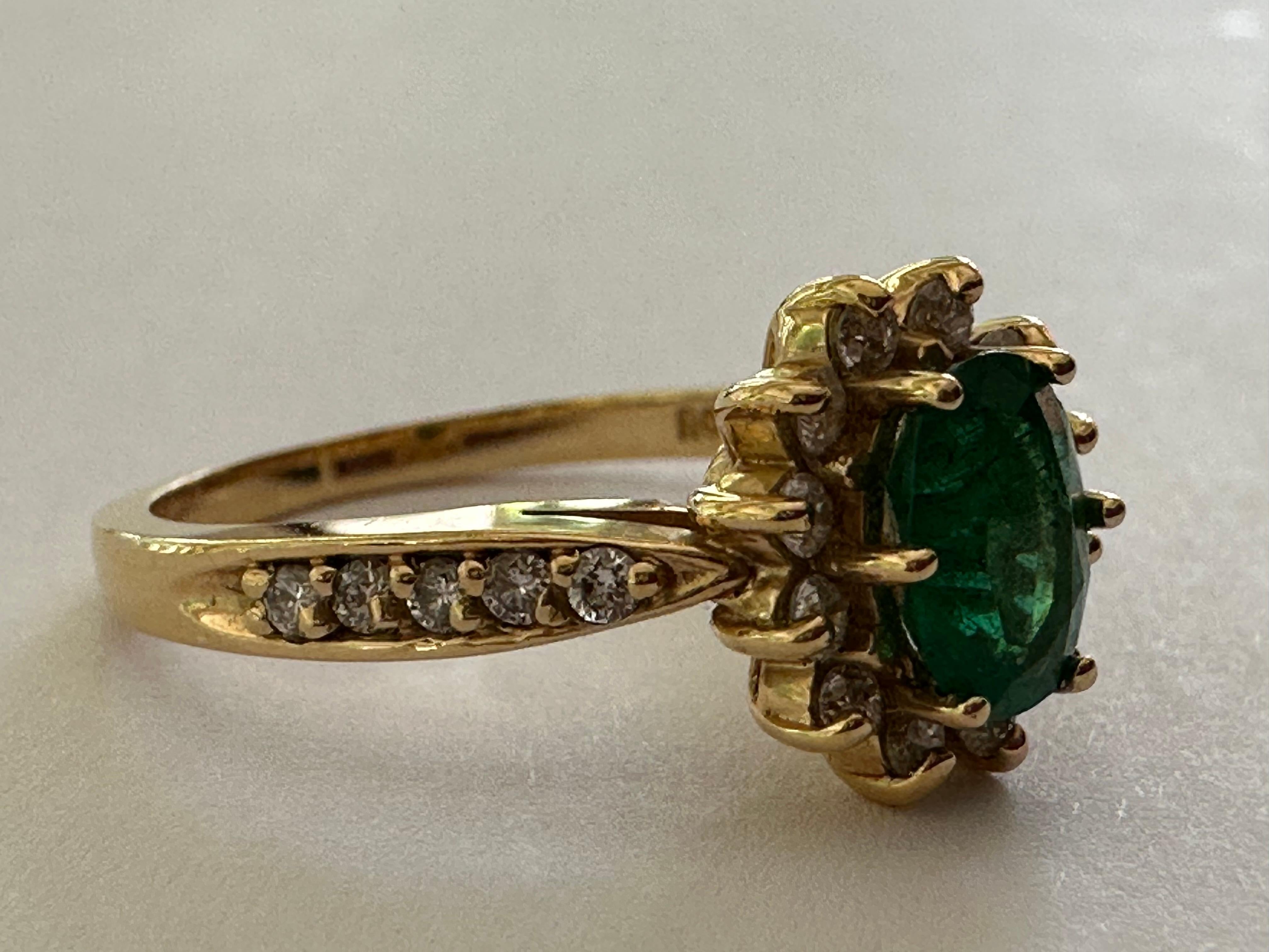 Women's Natural Green Emerald and Diamond Ring For Sale