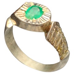 Natural Green Emerald Cocktail Ring in 925 Sterling Silver — Handmade Jewelry