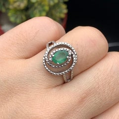 Natural Green Emerald Cocktail Ring in 925 Sterling Silver Handmade Ring Jewelry