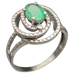 Natural Green Emerald Cocktail Ring in 925 Sterling Silver Handmade Ring Jewelry