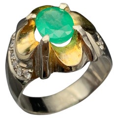 Natural Green Emerald Cocktail Ring in 925 Sterling Silver Handmade with Accents