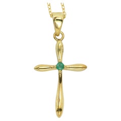 Natural Green Emerald Cross Pendant Sterling Silver Cross