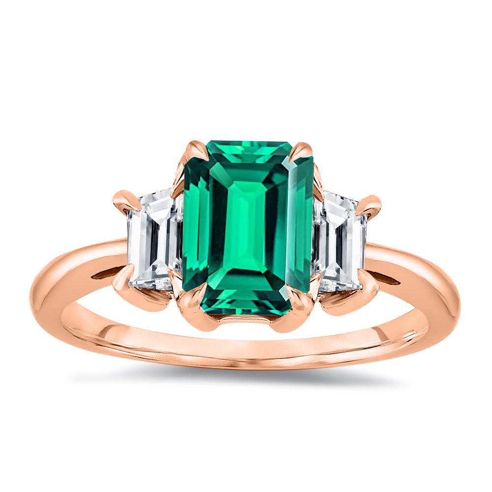 For Sale:  Natural Green Emerald Cut 8x6mm Three Stone 1/2 Carat Emerald Cut Side Diamond 2
