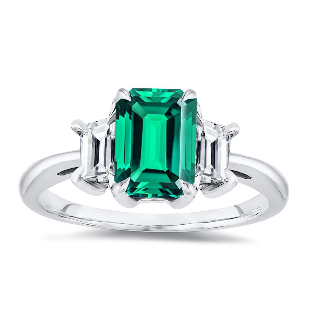 For Sale:  Natural Green Emerald Cut 8x6mm Three Stone 1/2 Carat Emerald Cut Side Diamond 3