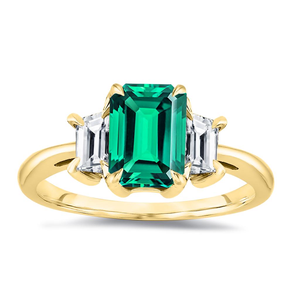 For Sale:  Natural Green Emerald Cut 8x6mm Three Stone 1/2 Carat Emerald Cut Side Diamond 4