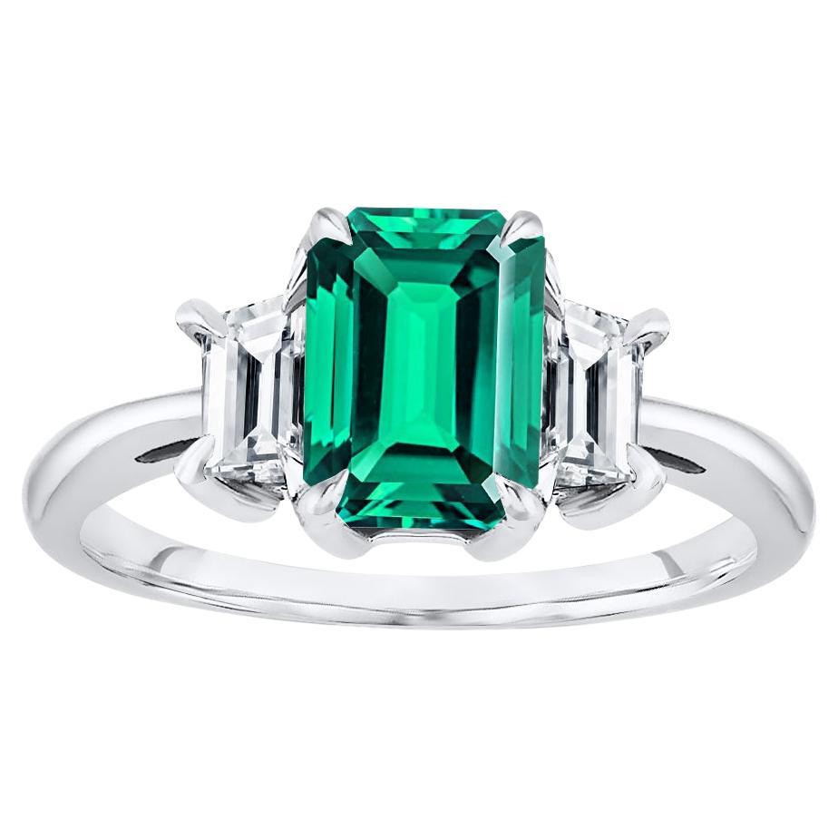 For Sale:  Natural Green Emerald Cut 8x6mm Three Stone 1/2 Carat Emerald Cut Side Diamond