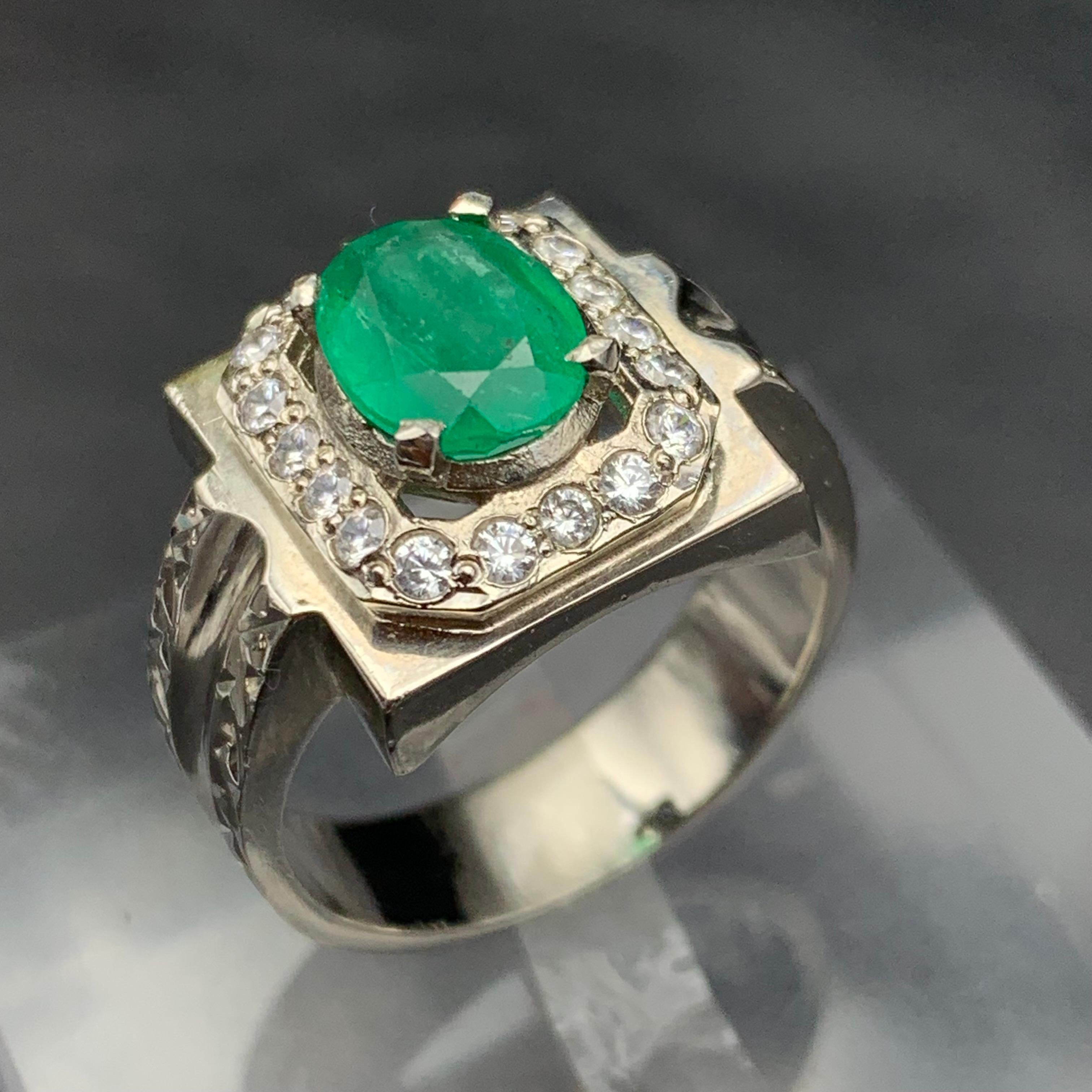 Anello con smeraldo verde naturale in argento 925 - Cocktail fatto a mano, taglia 10 in vendita 6